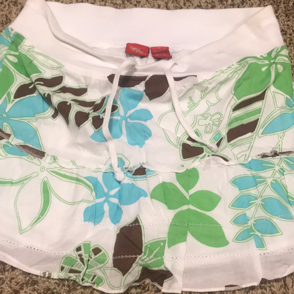 Floral skirt turquoise brown lime and white